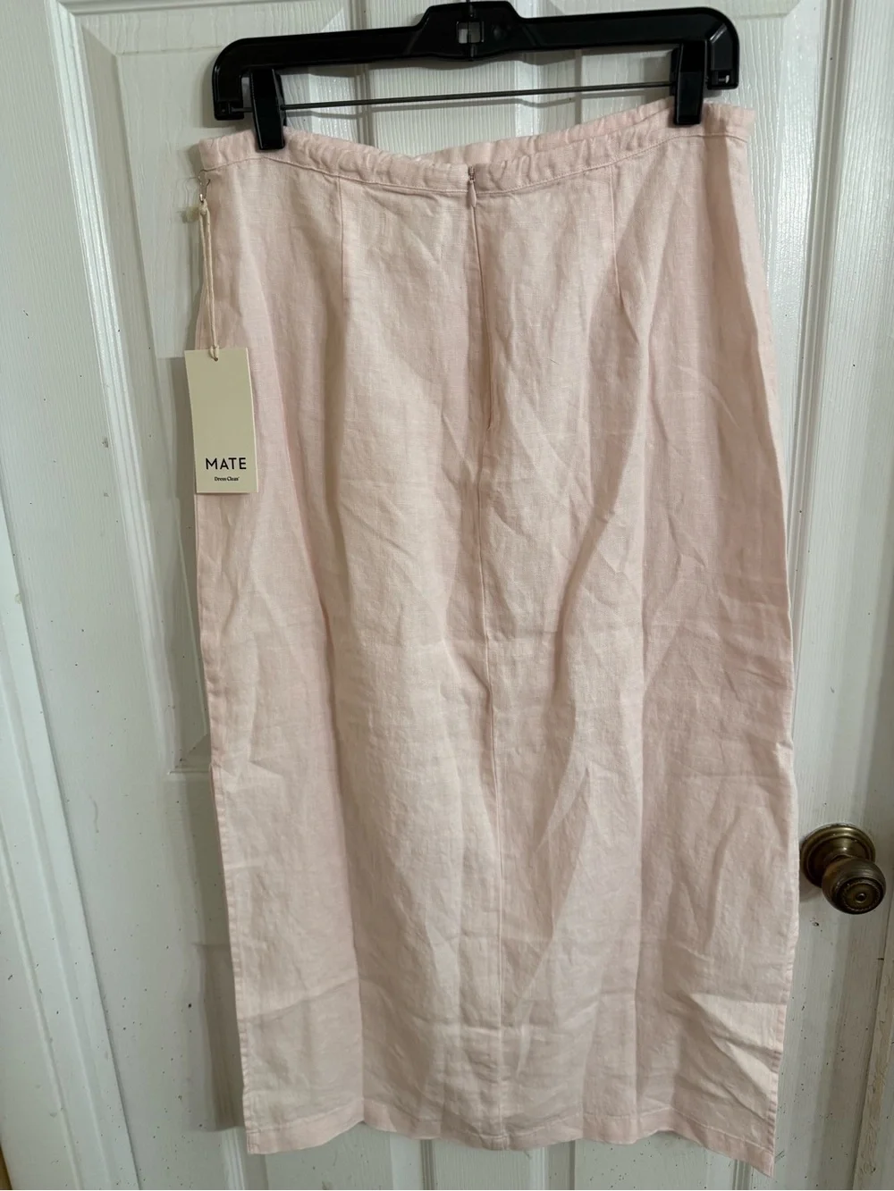 Linen Drawstring Midi Skirt in Pale Pink - Picture 2 of 4